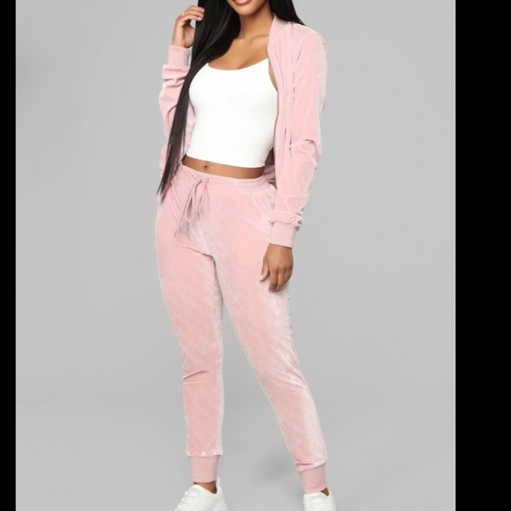 Pink velvet jogger set